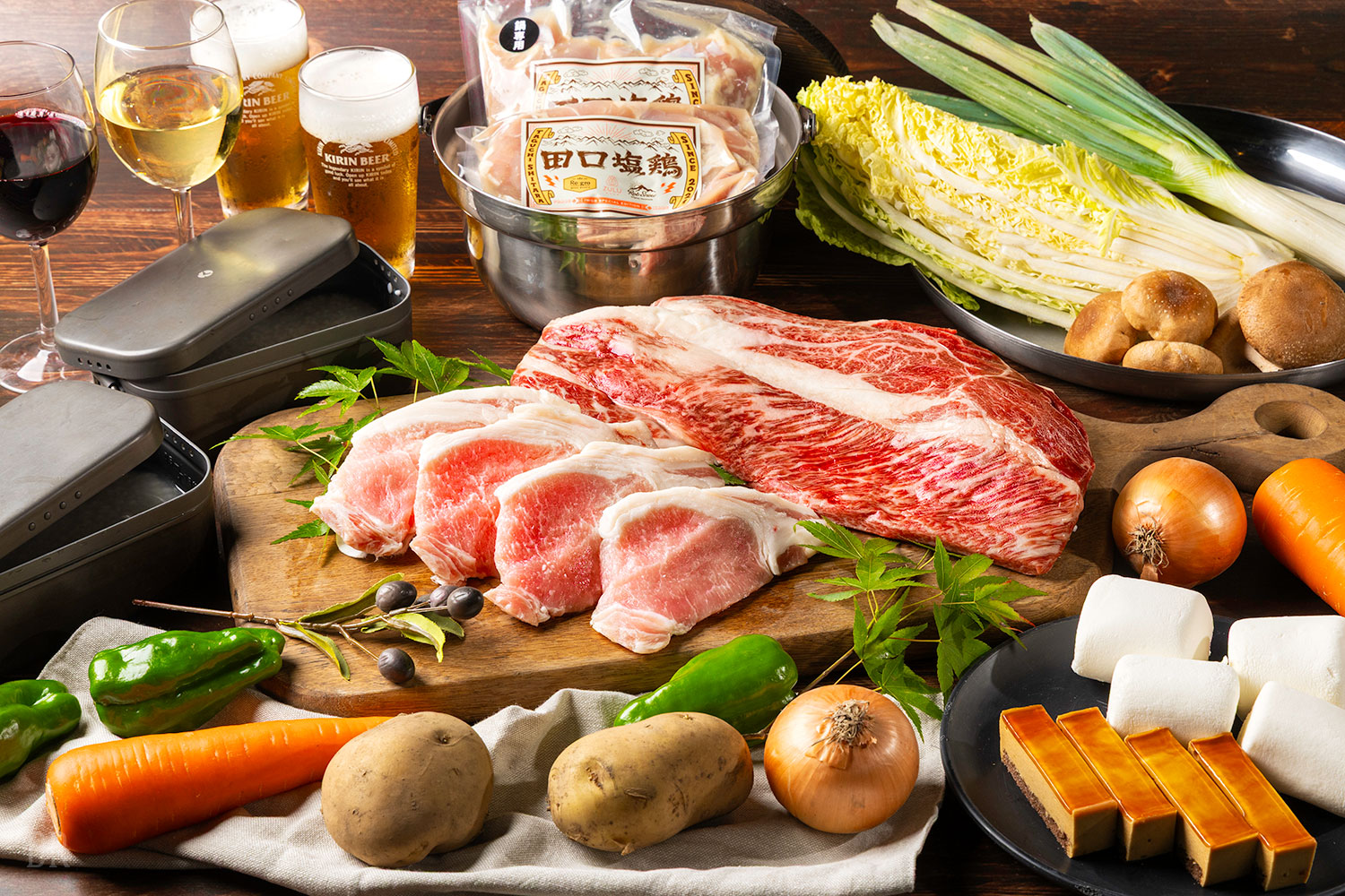 段戸牛肩ロースをはじめとした地元産ブランド肉三種盛コース01